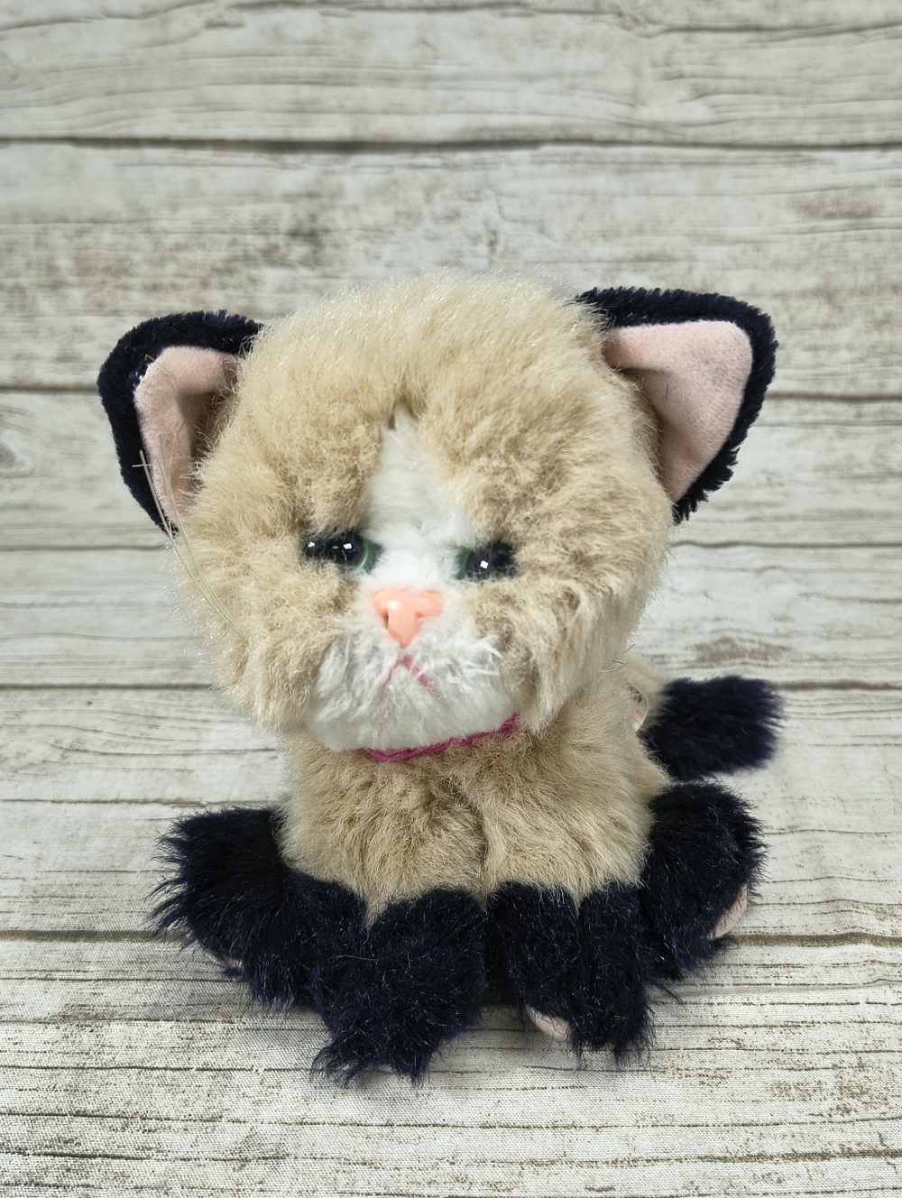 Vintage 1992 Tyco Kitty Kitty Kittens Collar Plush Purr Rattle Tan Black EUC